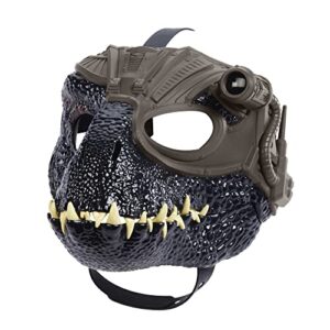 mattel jurassic world track 'n roar dinosaur mask with tracking gear, light & sound, indoraptor role-play & costume