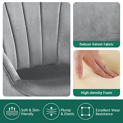 Yaheetech Velvet Accent Chair, Modern Vanity Chair Armchair with Wing Side and Metal Legs, Cozy and Soft Padded and High Back for Living Room/Home Office/Makeup/Bedroom, Light Gray