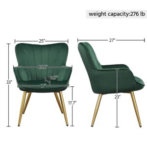 Yaheetech Velvet Accent Chair, Modern Armchair with Wing Side and Metal Legs, Cozy and Soft Padded and High Back for Living Room/Home Office/Bedroom, Set of 2, Green