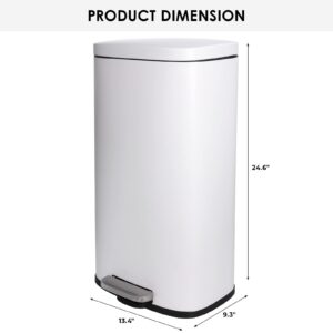 Arlopu 8 Gallon Step Trash Can, Stainless Steel Garbage Bin, Soft-Close Rubbish Bin with Removable Plastic Inner Bucket, Fingerprint-Proof, Lid Dustbin, Suit for Kitchen Home (White, 30L)