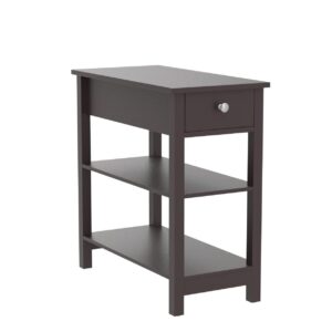 SUPER DEAL 3 Tier Wood End Table Narrow Nightstand with Drawer and 2 Shelves, BedsideTable for Bedroom Living Room, Apartment Small Space, Espresso