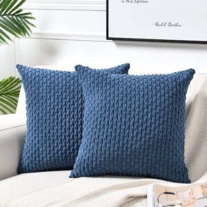 fancy homi 2 packs dusty blue decorative throw pillow covers 18x18 inch for couch bed sofa, modern farmhouse boho home decor, soft cute plush corduroy cushion case 45x45 cm