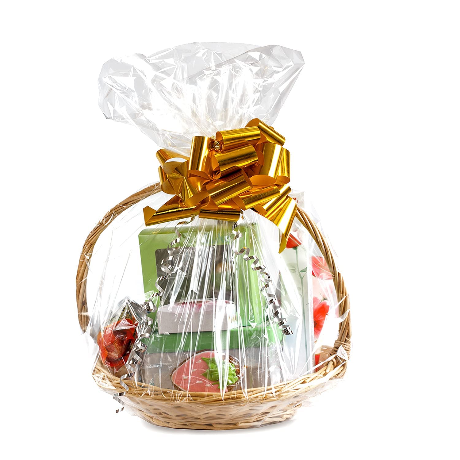 Morepack 16x24Inches Cellophane Bags for Gift Baskets,Clear Cellophane Basket Bags 10Pieces