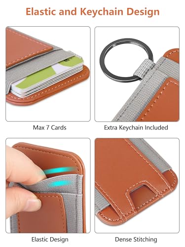 ExtreLife For Magsafe Wallet, Strong Magnetic Wallet for iPhone 15/14/13/12 Series, Magnetic Card Holder Wallet for iPhone Wallet Magsafe with 2 Card Slots, Vegan Leather, Hold 7 Cards, Slim, Brown