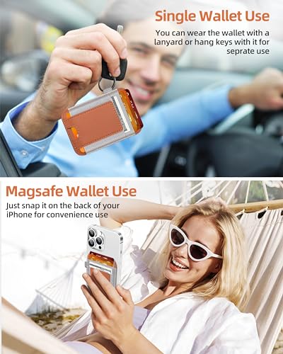 ExtreLife For Magsafe Wallet, Strong Magnetic Wallet for iPhone 15/14/13/12 Series, Magnetic Card Holder Wallet for iPhone Wallet Magsafe with 2 Card Slots, Vegan Leather, Hold 7 Cards, Slim, Brown