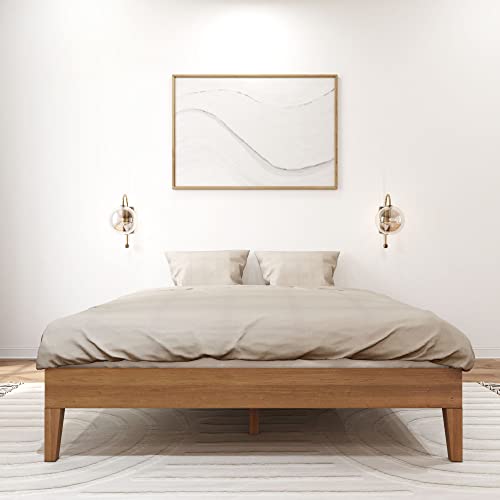 Plank+Beam Solid Wood Platform Bed Frame, Strong Wood Slat Support, No Box Spring Needed, Easy Assembly, Matte Pecan, Queen