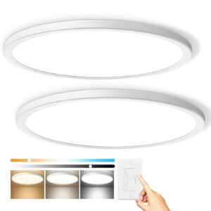 super slim 3200lm 12inch led ceiling lights flush mount, dimmable 3000k 4500k 6000k cct, low profile surface mount light fixtures, 24w thin flat led panel lights for bedroom bathroom kitchen, 2 packs