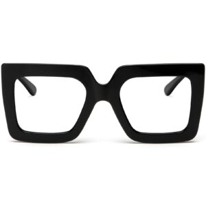 aieyezo oversized square blue light glasses for women cute big frame glasses fashion clear multi-color computer eyewear (black)