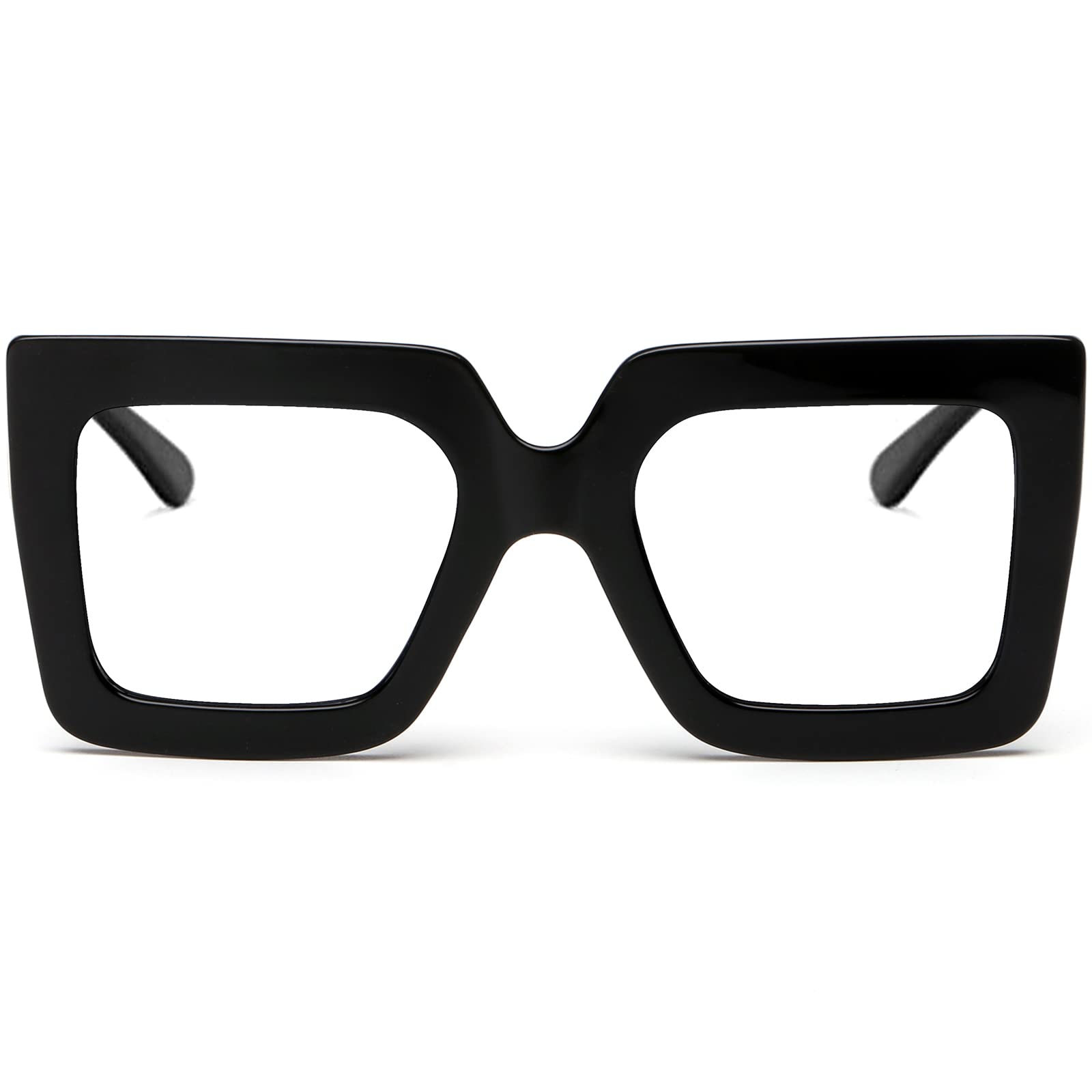 AIEYEZO Oversized Square Blue Light Glasses for Women Cute Big Frame Glasses Fashion Clear Multi-Color Computer Eyewear (Black)