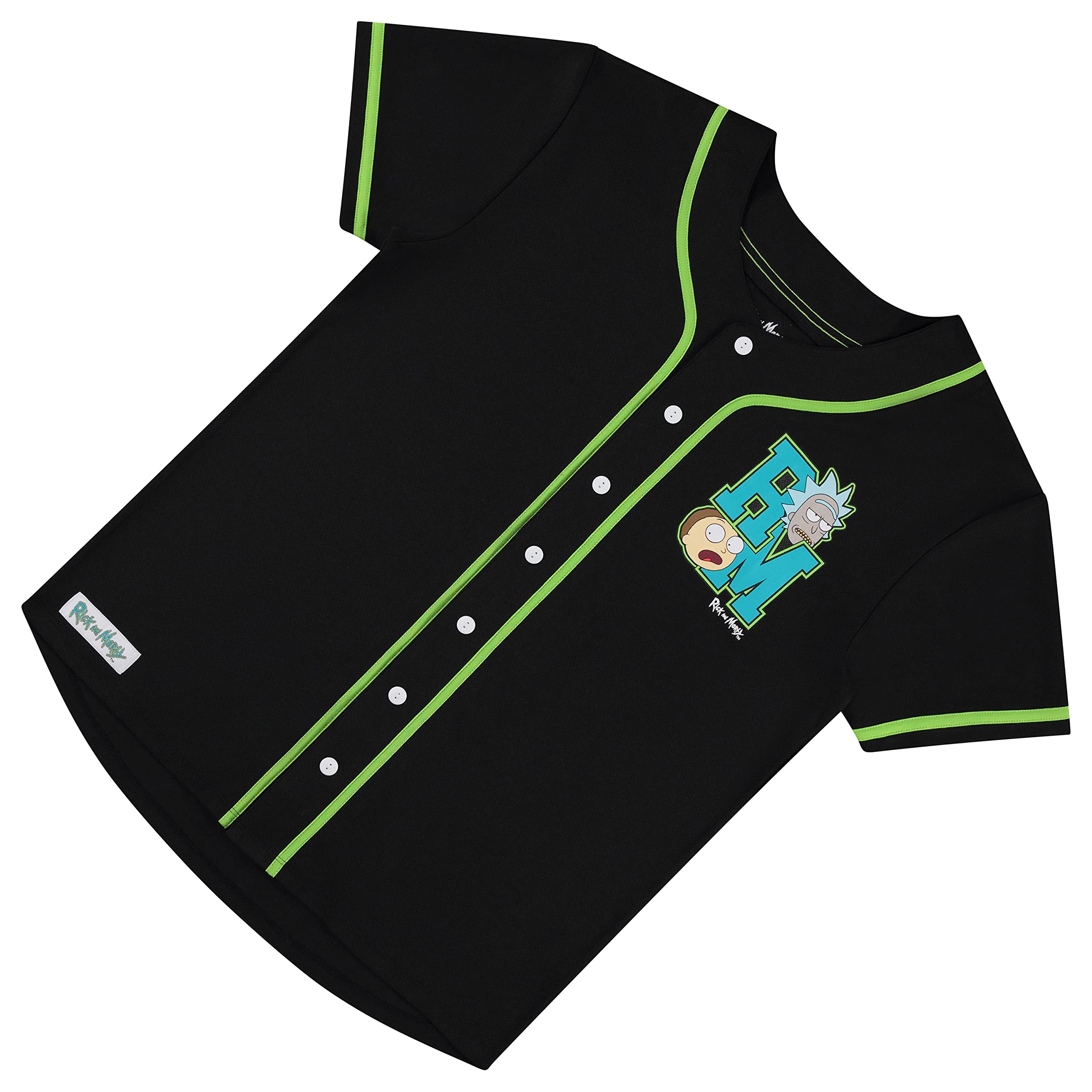 RICK AND MORTY Mens Jersey Mens Baseball Jersey - Rick & Morty Mesh Button Down Jersey (Black, Medium)