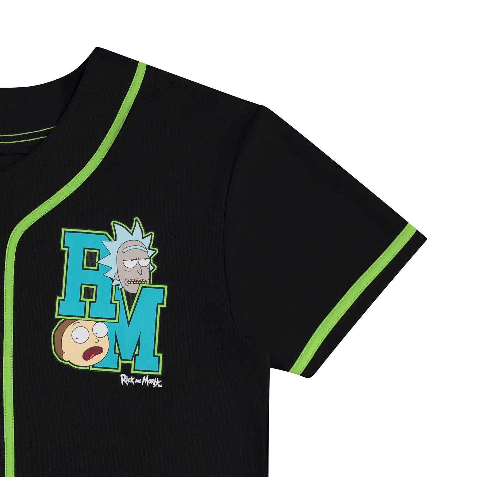 RICK AND MORTY Mens Jersey Mens Baseball Jersey - Rick & Morty Mesh Button Down Jersey (Black, Medium)