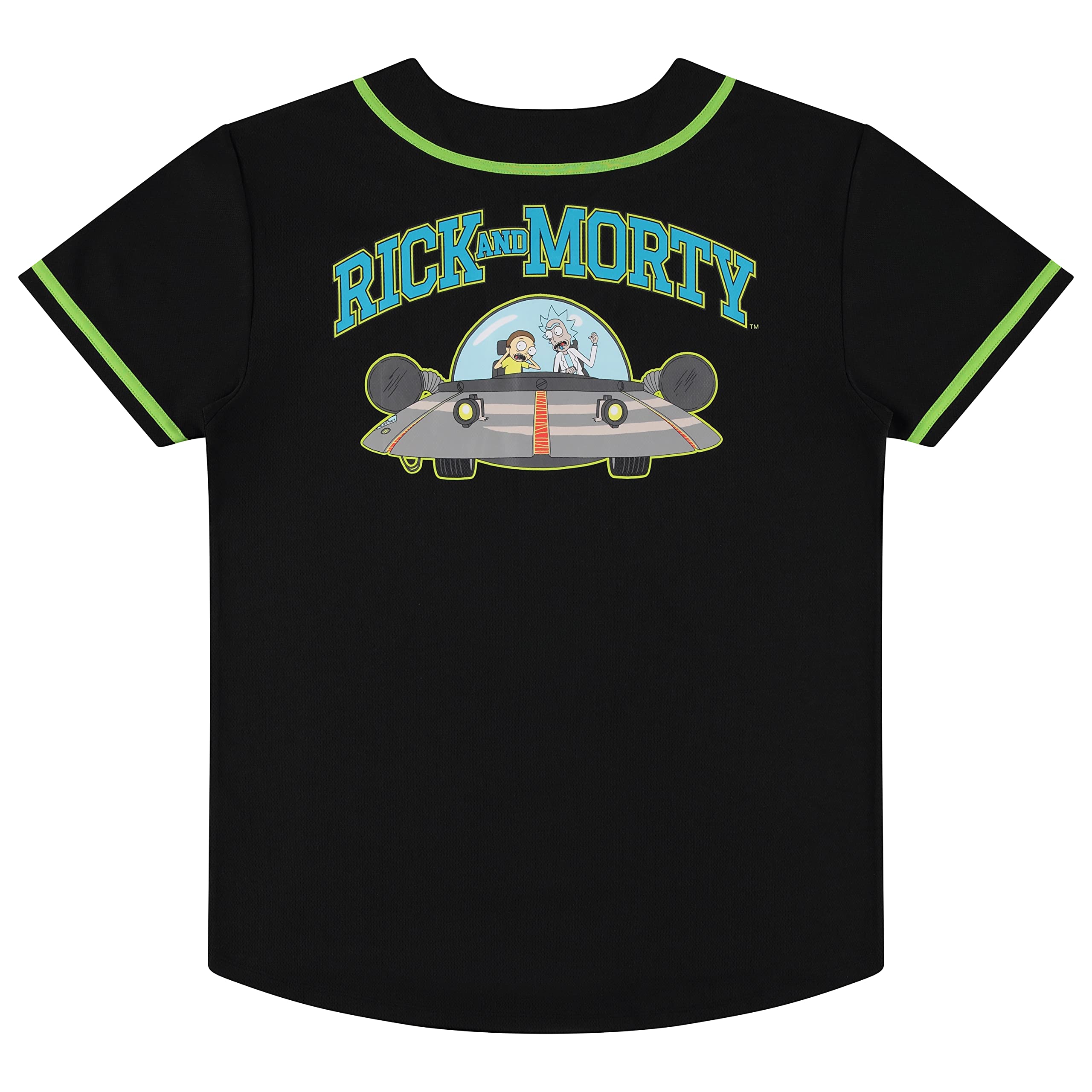 RICK AND MORTY Mens Jersey Mens Baseball Jersey - Rick & Morty Mesh Button Down Jersey (Black, Medium)