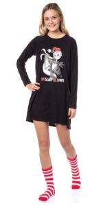 the nightmare before christmas women's jack skellington no sleep til xmas sleep shirt with socks (large) black