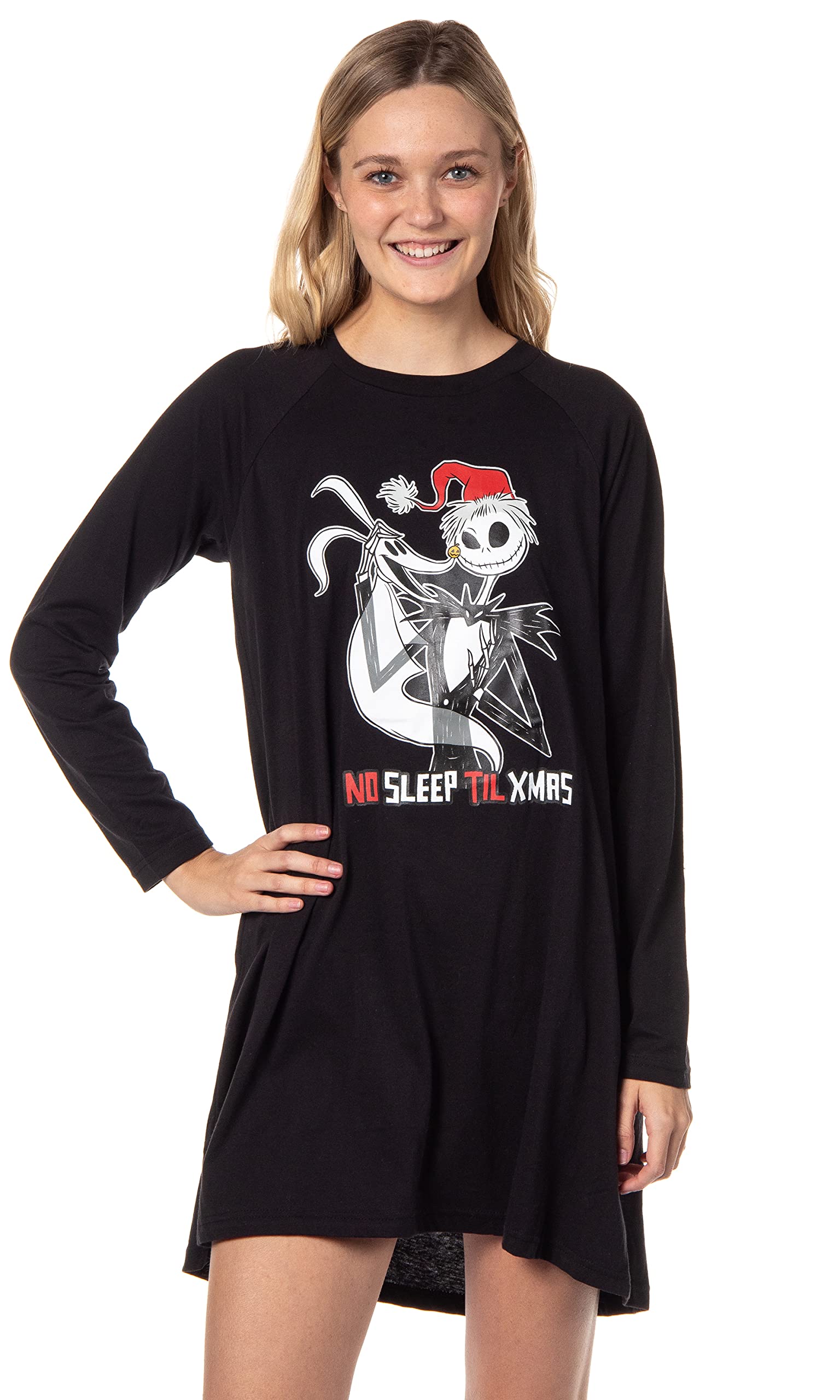 The Nightmare Before Christmas Women's Jack Skellington No Sleep Til Xmas Sleep Shirt with Socks (Large) Black