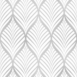 Amiya Silver Gray Peel and Stick Wallpaper Modern Boho Removable Vinyl Contact Paper Leaf Self Adhesive Bathroom Wallpaper for Cabinets 17.7" x 120" Renter Friendly