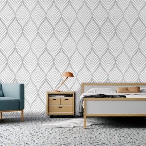 Amiya Silver Gray Peel and Stick Wallpaper Modern Boho Removable Vinyl Contact Paper Leaf Self Adhesive Bathroom Wallpaper for Cabinets 17.7" x 120" Renter Friendly