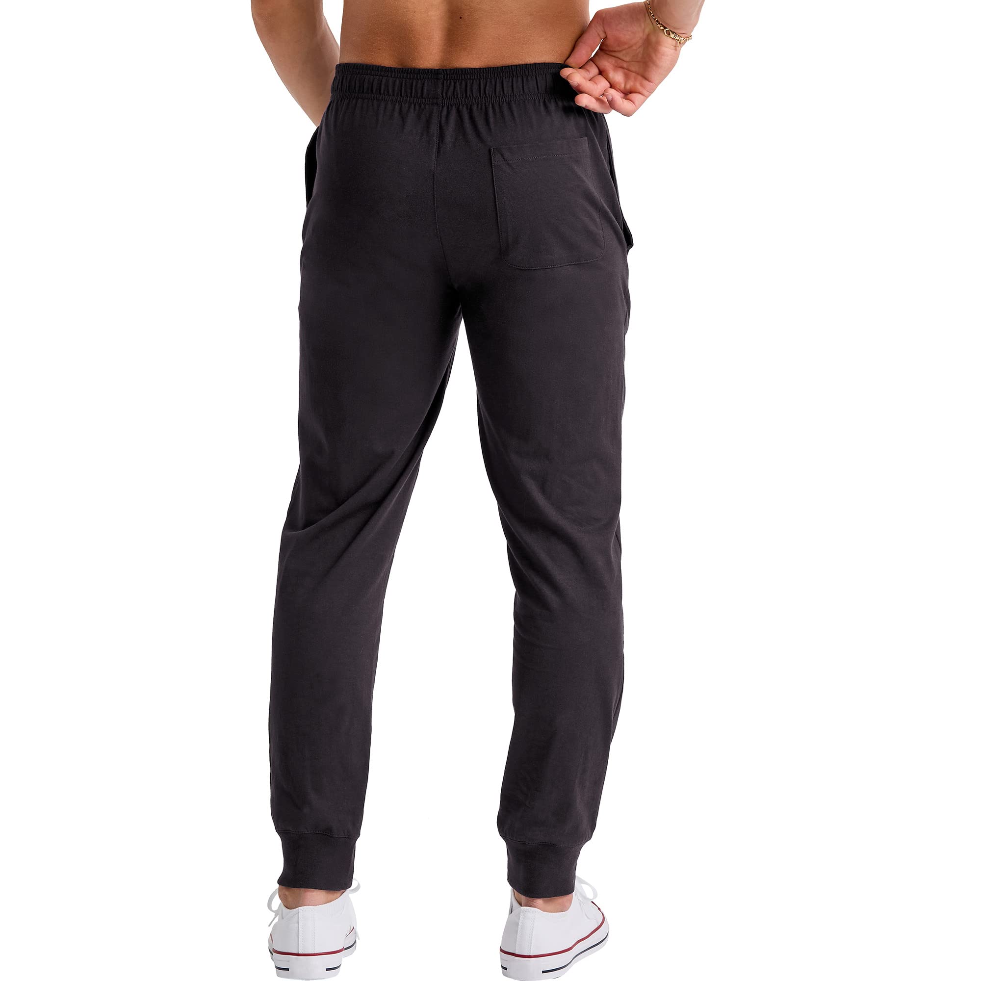 Hanes Originals Cotton Joggers, Jersey Sweatpants for Men with Pockets, 30" Inseam, BLACK