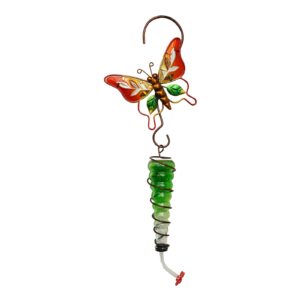 yeaco outdoor garden butterfly hanging hummingbird feeder for outdoors, decorative bird feeder, colorful glass and iron art bird feeder