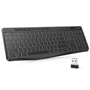 TECURS Wireless Keyboard Gaming- Light Up Keyboard Silent Ultra Slim Full Size, LED Computer Rechargeable Backlit 2.4G Keyboard with Multimedia Keys for Mac and Windows