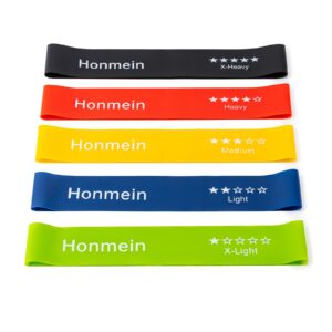 Honmein Resistance Bands for Working Out, Exercise Bands with 5 Resistance Levels Fit for Home Fitness, Strength Training, Natural Latex Resistance Band Include Instruction Guide and Carry Bag.