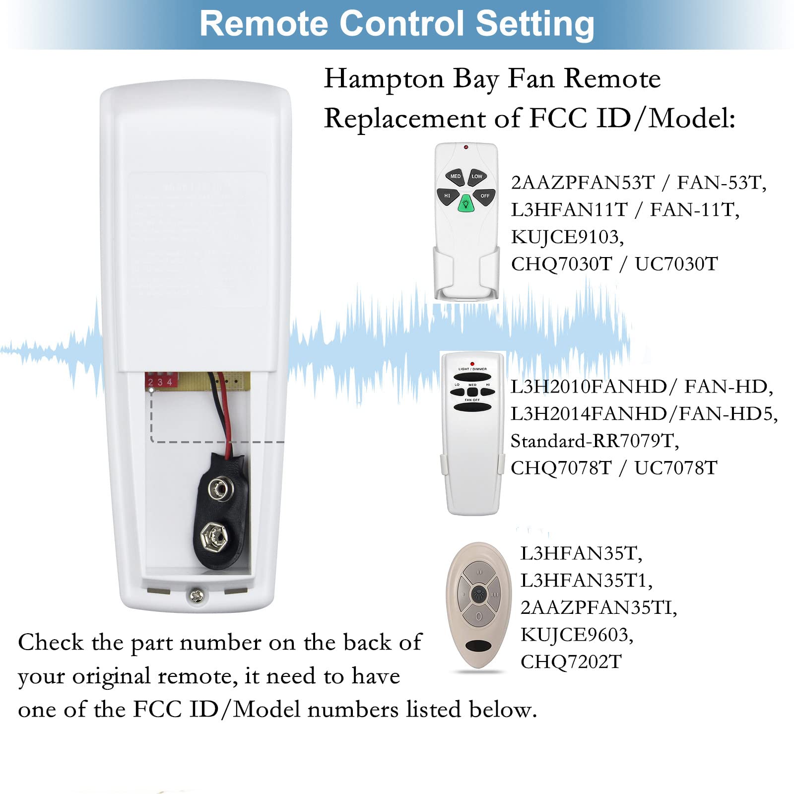 Hampton Bay Hunter Ceiling Fan Remote Control Replacement for FanHD HD5 UC7078T RR7079T L3H2010FANHD L3H2014FANHD,3-Speed with Light Dimmer,with Wall Mount