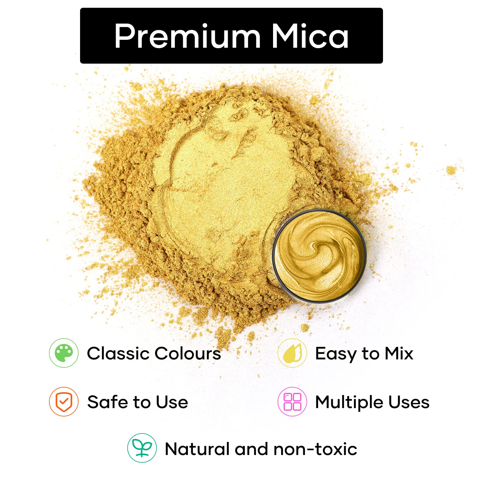 HTVRONT Gold Mica Powder for Epoxy Resin - 1.76 oz/50g Mica Pigment Powder, Natural Mica Powder for Soap Making, Resin, Candle Making, Bath Bomb, Non-Toxic Pigment Powder