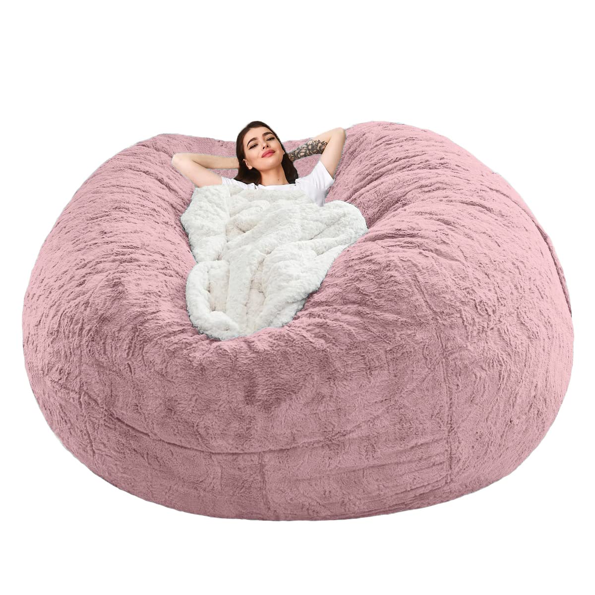 Halatua Bean Bag Sofa Cover (Skin Pink, 5FT(D130*H60cm) ONLY Cover)