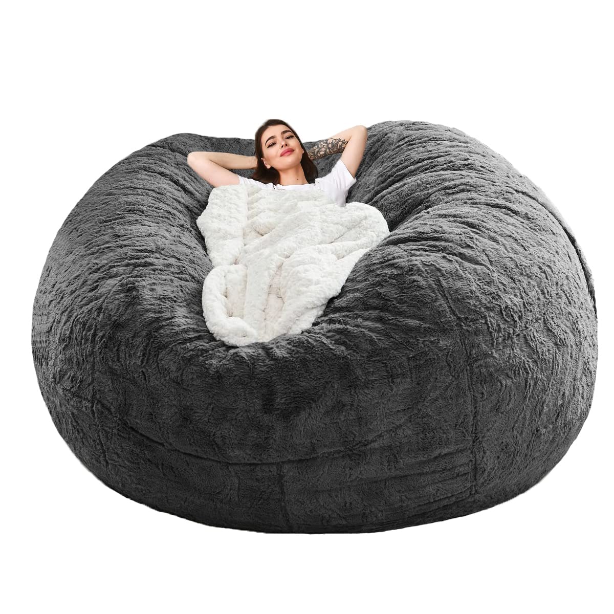 Halatua Bean Bag Sofa Cover (Dark Gray, 6FT(D153*H65cm) ONLY Cover)