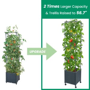 GREEN MOUNT Raised Garden Bed Planter Boxes with Trellis for Climbing Vegetables Plants, 56.7" Tomatoes Planters Outdoor Tomato Cage w/Wheels