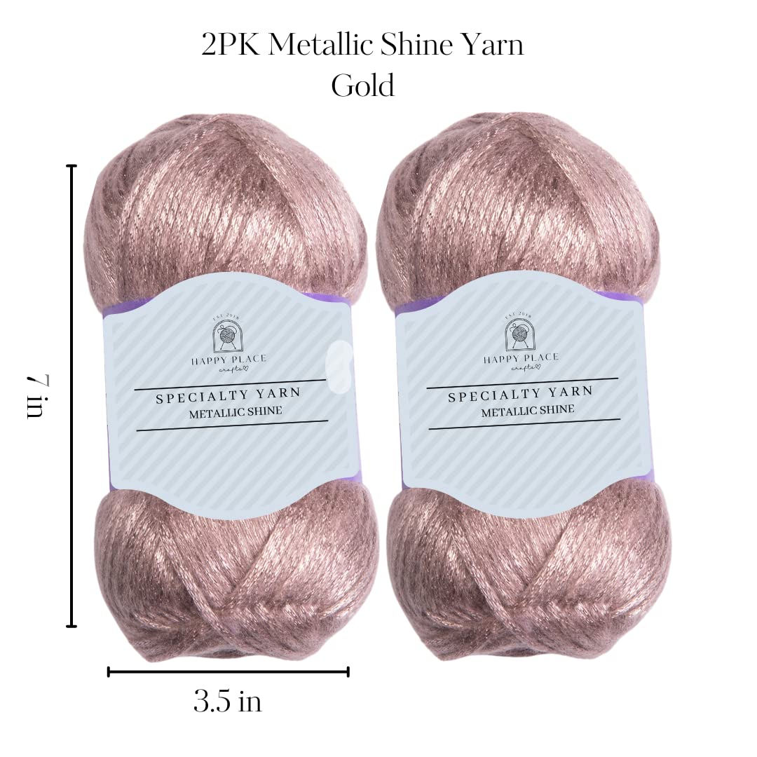 2PK Metallic Shine Yarn, Bulky, Wool Yarn, Silky Soft, Sparkly Yarn for Knitting and Crochet, Total 200g | 460m (Gold)