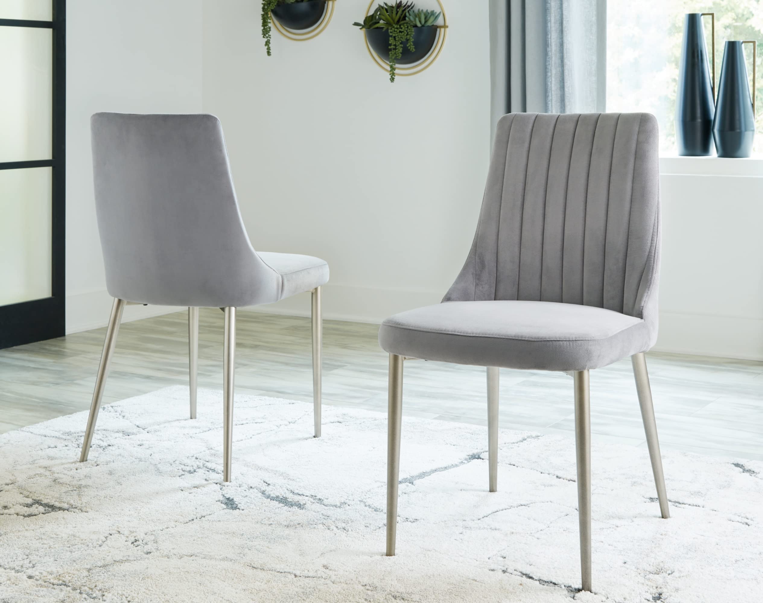 Signature Design by Ashley Barchoni Classic Upholstered Dining Chair with Metal Frame, Set of 2, Metallic & Gray