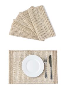 fennco styles 100% jute design farmhouse placemats 13" w x 19" l, set of 4 - ivory table mats for home, dining room, banquets, family gathering and special occasion (ivory)