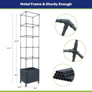 LINEX Raised Garden Bed Planter Box with Trellis, 67.6” Tomato Planters for Climbing Plants Vegetable Vine Flowers Outdoor Patio, Tomatoes Cage w/Self-watering & Wheels
