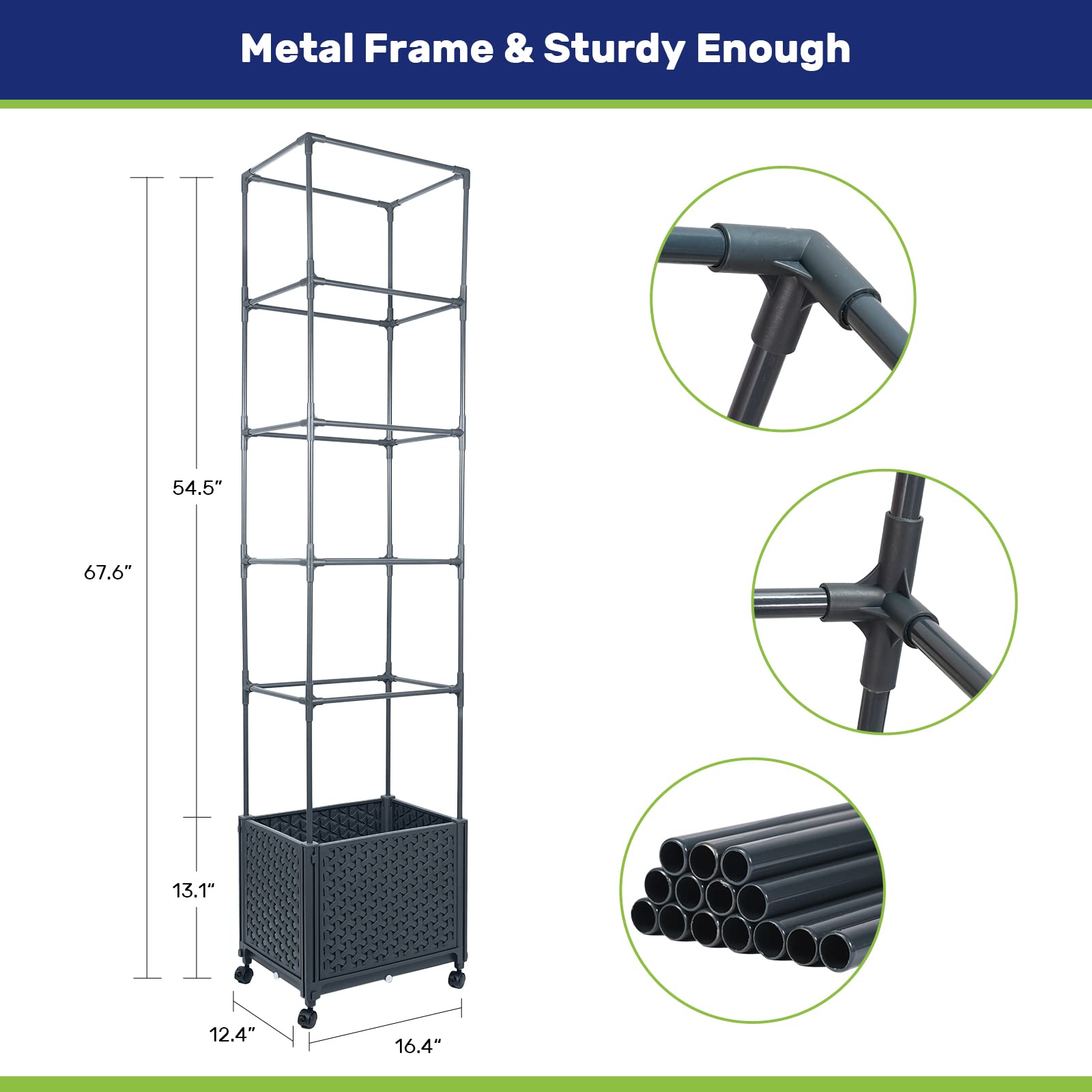 LINEX Raised Garden Bed Planter Box with Trellis, 67.6” Tomato Planters for Climbing Plants Vegetable Vine Flowers Outdoor Patio, Tomatoes Cage w/Self-watering & Wheels