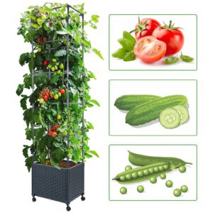 LINEX Raised Garden Bed Planter Box with Trellis, 67.6” Tomato Planters for Climbing Plants Vegetable Vine Flowers Outdoor Patio, Tomatoes Cage w/Self-watering & Wheels