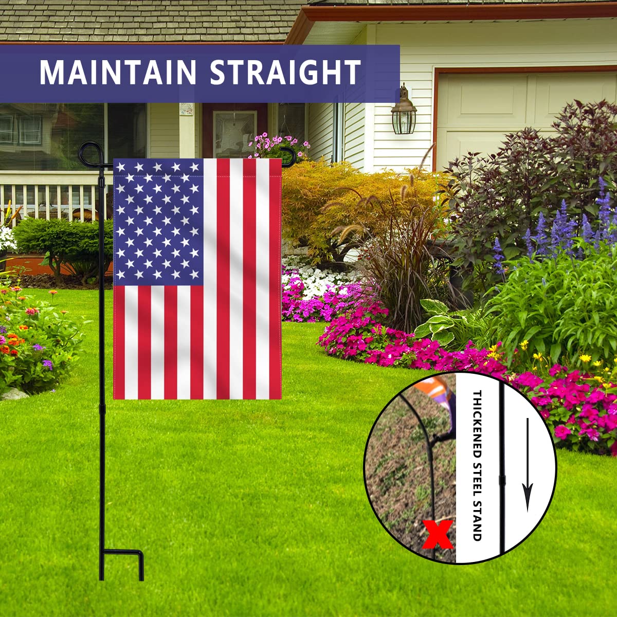 hogardeck Garden Flag Holder Stand, Thickened Pole Sturdy and Straight Premium Yard Flag Holder Weather-Proof Metal Flagpole for American Flag, Christmas Garden Flag, Outdoor Garden Decor Decoration