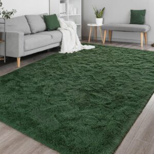 DweIke Super Soft Shaggy Rugs Fluffy Carpets, 8x10 ft, Dark Green Area Rug for Living Room Bedroom Girls Kids Room Nursery Home Decor, Non-Slip Plush Indoor Floor Bedside Rug, 8x10 Feet Deep-Green