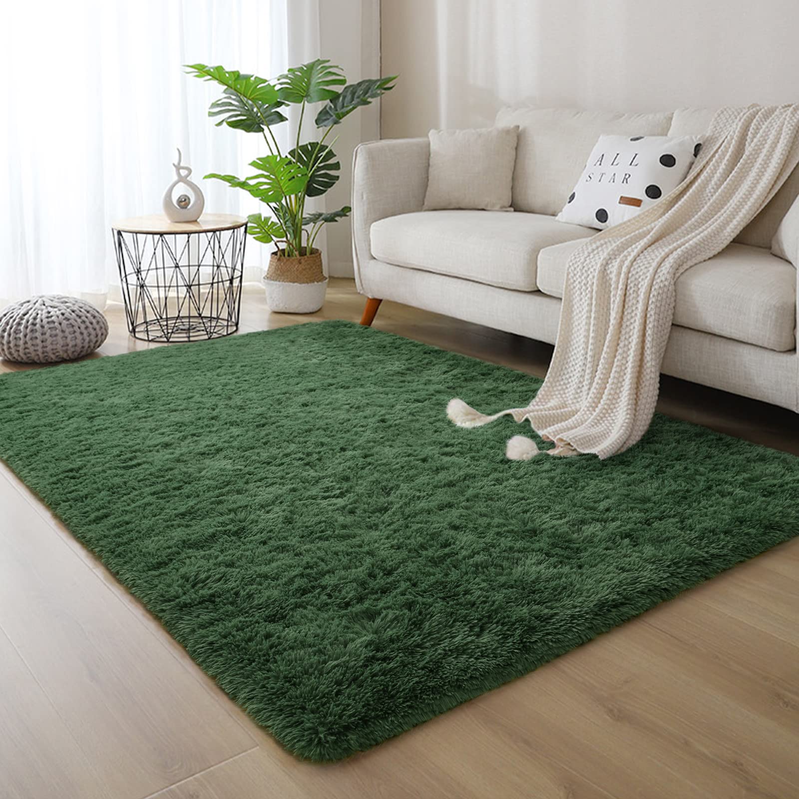 DweIke Super Soft Shaggy Rugs Fluffy Carpets, 8x10 ft, Dark Green Area Rug for Living Room Bedroom Girls Kids Room Nursery Home Decor, Non-Slip Plush Indoor Floor Bedside Rug, 8x10 Feet Deep-Green