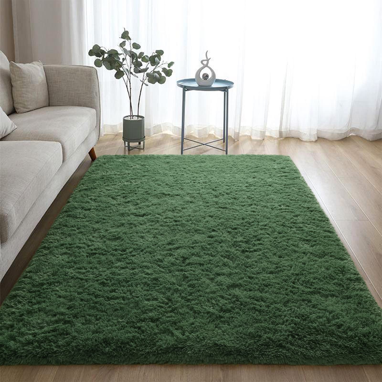 DweIke Super Soft Shaggy Rugs Fluffy Carpets, 8x10 ft, Dark Green Area Rug for Living Room Bedroom Girls Kids Room Nursery Home Decor, Non-Slip Plush Indoor Floor Bedside Rug, 8x10 Feet Deep-Green