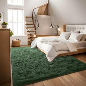 DweIke Super Soft Shaggy Rugs Fluffy Carpets, 8x10 ft, Dark Green Area Rug for Living Room Bedroom Girls Kids Room Nursery Home Decor, Non-Slip Plush Indoor Floor Bedside Rug, 8x10 Feet Deep-Green