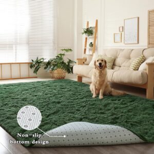 DweIke Super Soft Shaggy Rugs Fluffy Carpets, 8x10 ft, Dark Green Area Rug for Living Room Bedroom Girls Kids Room Nursery Home Decor, Non-Slip Plush Indoor Floor Bedside Rug, 8x10 Feet Deep-Green