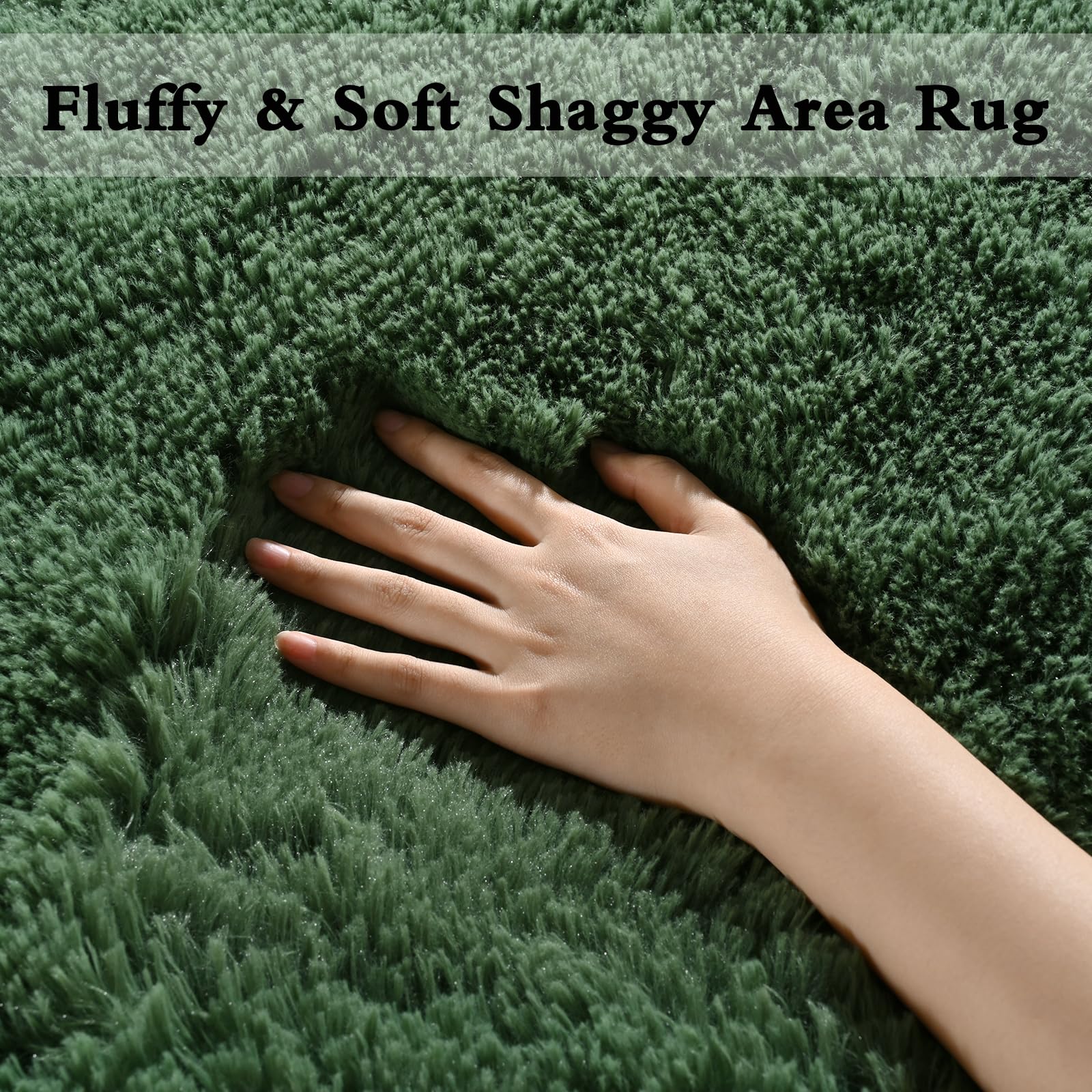 DweIke Super Soft Shaggy Rugs Fluffy Carpets, 8x10 ft, Dark Green Area Rug for Living Room Bedroom Girls Kids Room Nursery Home Decor, Non-Slip Plush Indoor Floor Bedside Rug, 8x10 Feet Deep-Green