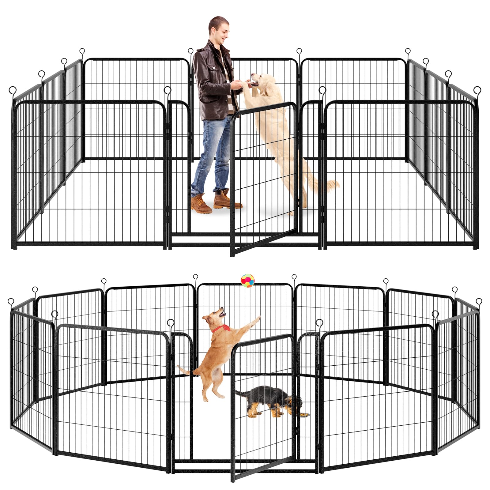 Kfvigoho Dog Playpen Outdoor Extra Wide 12 Panels Heavy Duty Dog Fence 32" Height Anti-Rust with Doors Portable for RV Camping Yard, Total 32FT, 79 Sq.ft, Snowy Black