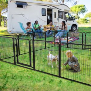 Kfvigoho Dog Playpen Outdoor Extra Wide 12 Panels Heavy Duty Dog Fence 32" Height Anti-Rust with Doors Portable for RV Camping Yard, Total 32FT, 79 Sq.ft, Snowy Black