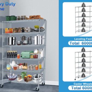 6000Lbs Capacity Metal Shelving Unit 6 Tier Adjustable Shelves for Storage Heavy Duty Commercial Grade Wire Shelf with Wheels & Feet 48" ×18" ×78" Storage Rack for Warehouse Garage Pantry Basement