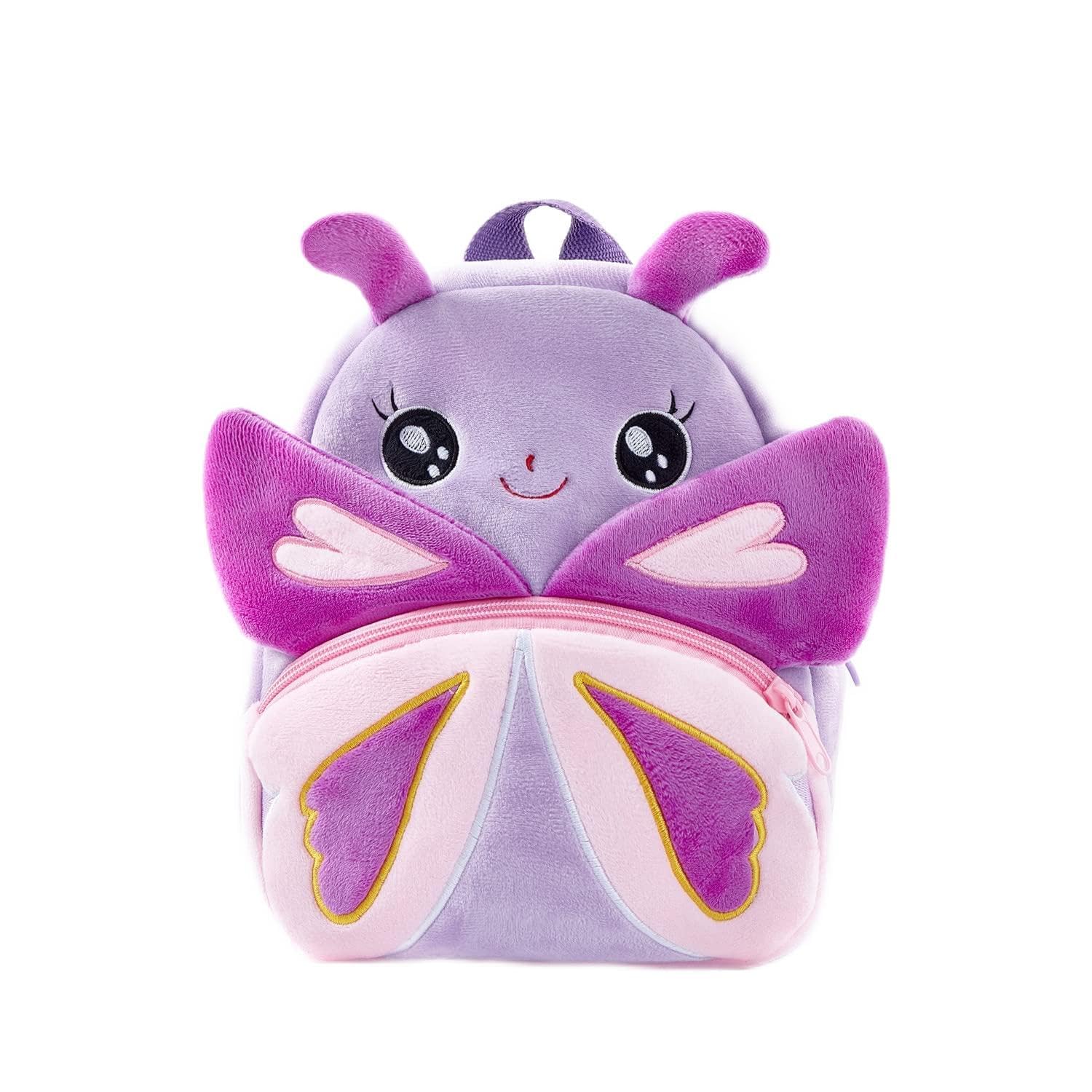 NICE CHOICE Cute Toddler Backpack Toddler Bag Plush Animal Cartoon Mini Travel Bag for Baby Girl Boy 2-6 Years(Purple Butterfly)