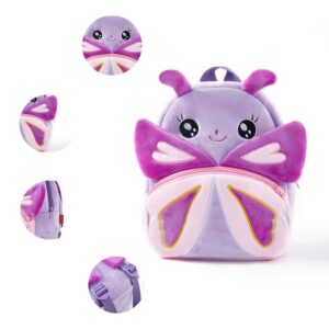 NICE CHOICE Cute Toddler Backpack Toddler Bag Plush Animal Cartoon Mini Travel Bag for Baby Girl Boy 2-6 Years(Purple Butterfly)