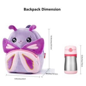 NICE CHOICE Cute Toddler Backpack Toddler Bag Plush Animal Cartoon Mini Travel Bag for Baby Girl Boy 2-6 Years(Purple Butterfly)