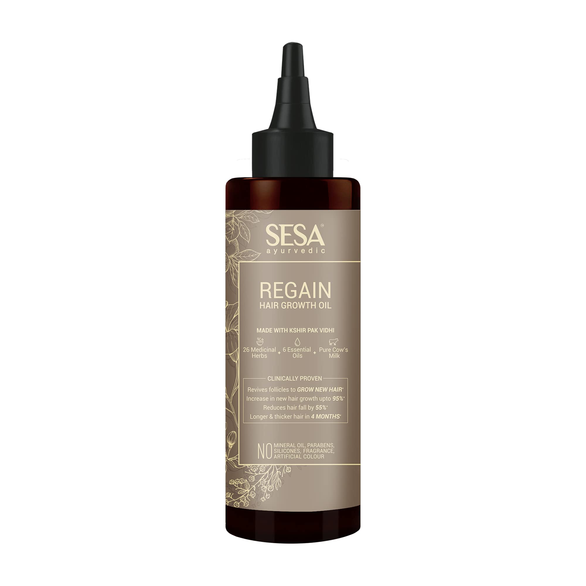 SESA Ayurvedic Regain 2 Step Hair Oil Growth Kit With 26 Herbs And 6 Essential Oils Promotes Hair Growth Reduces Hair Fall With Massager Natural Hair Oil For Women And Men, 100 Ml or 3.38 oz