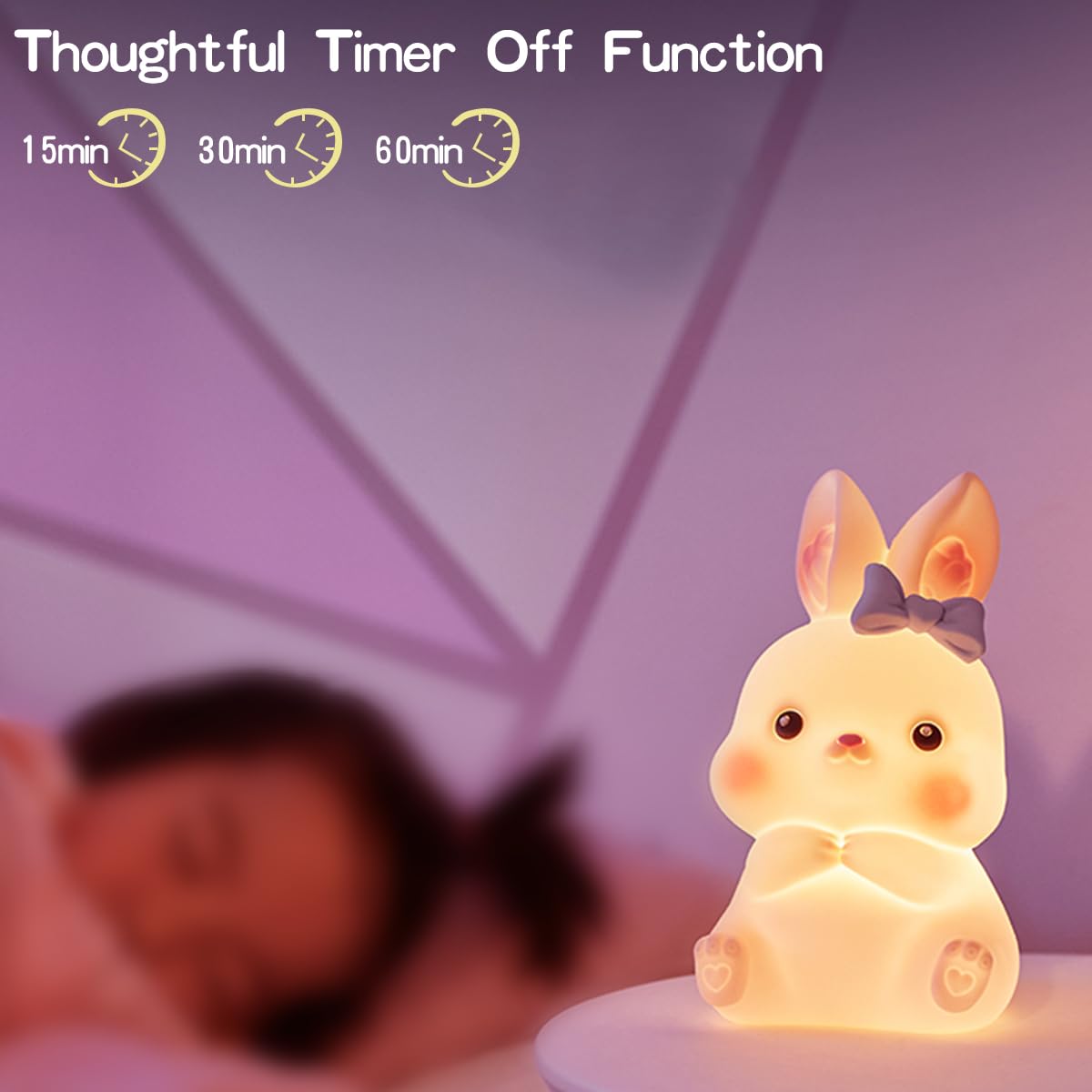 LEDHOLYT Kids Night Light, Cute Soft Bunny Silicone Light with Remote Control, Kawaii Animal Bedside Lamp for Women and Girls, LED Bunny Night Light for Toddler Bedrooms and Children's Rooms